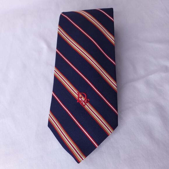 Christian Dior Tie Striped Navy, Red Silk Blend - Picture 1 of 5